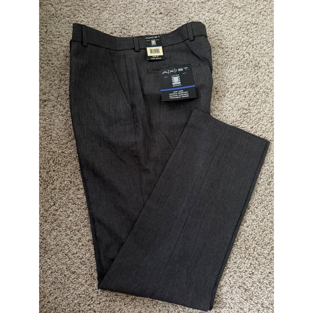 AXIST Ultra Series Mens Slim Fit suit Pants Gray 32x32 office‎ career